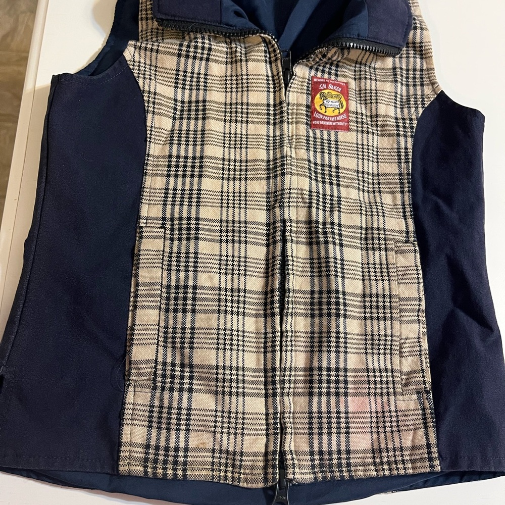 Bakers Blue Vest with Plaid Design and Zipper Closure